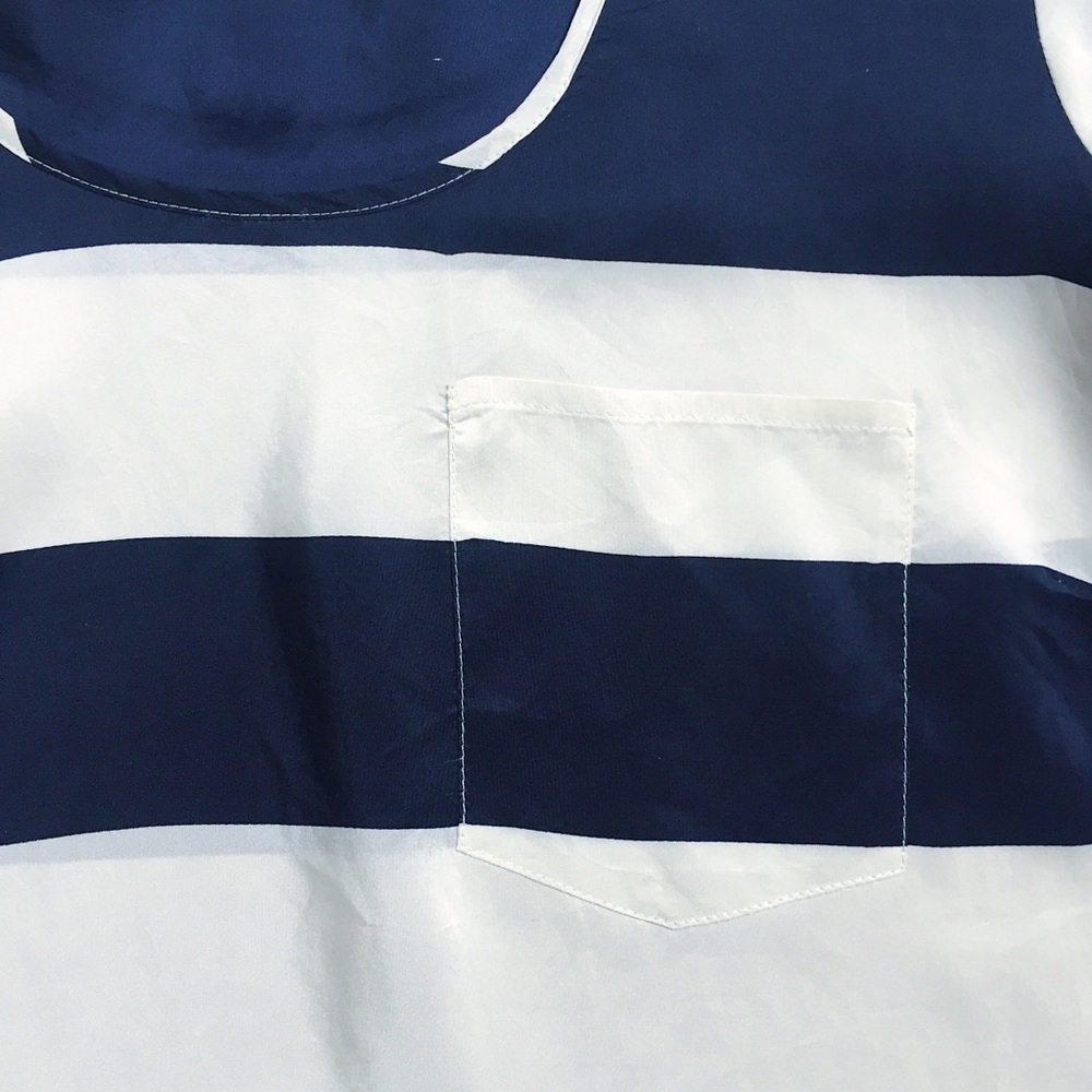 SOLD J Crew • 100% silk navy striped popover top - Picture 5 of 6